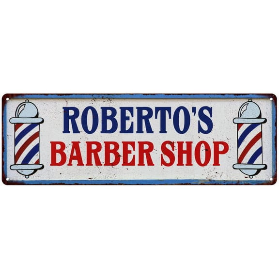 ROBERTO'S Barber Shop Hair Salon Gift Metal Sign Retro 6x18 206180031402