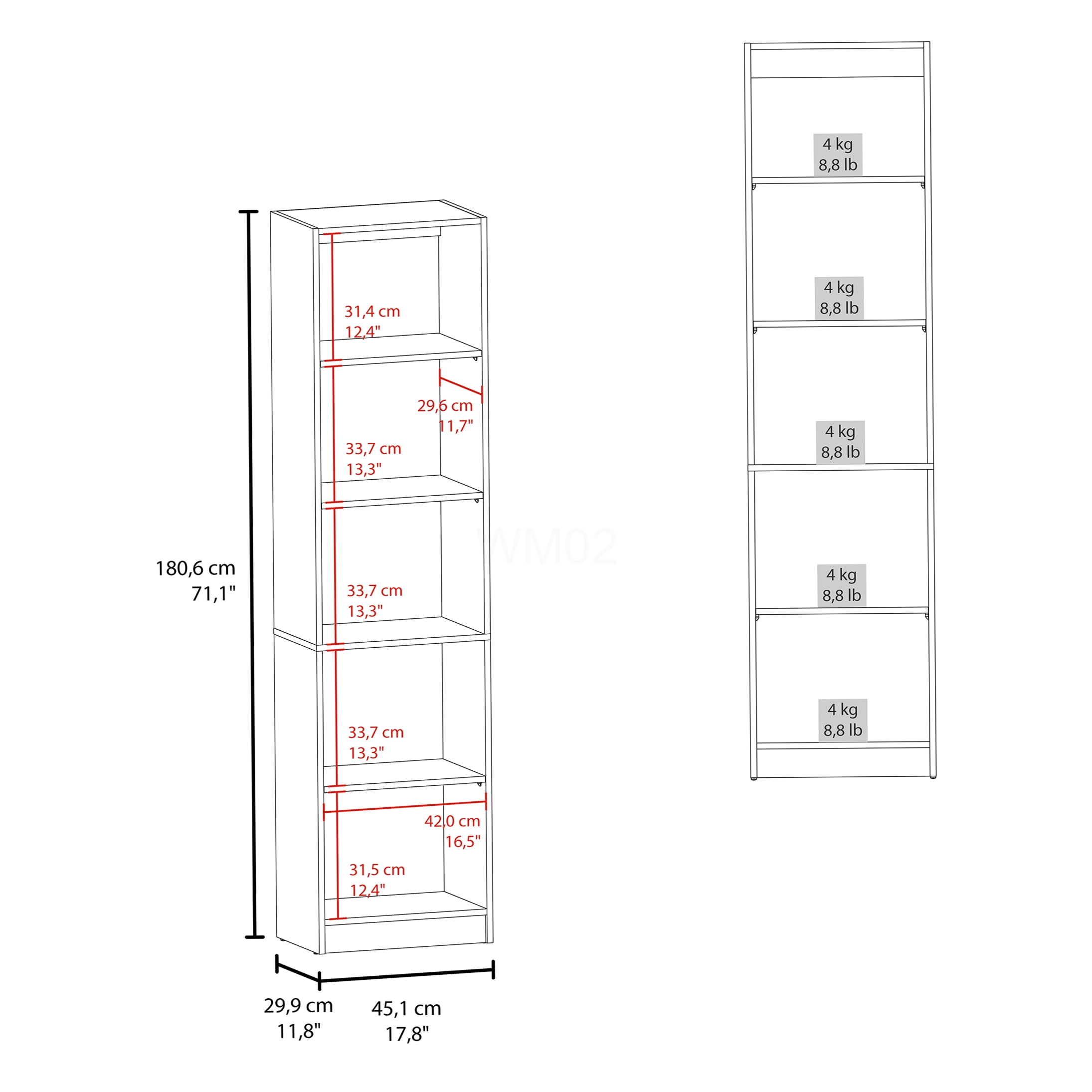 Walnut Bookcase with 5 Shelves, Open Storage Organizer Book Shelf for Living Room, Office, Study