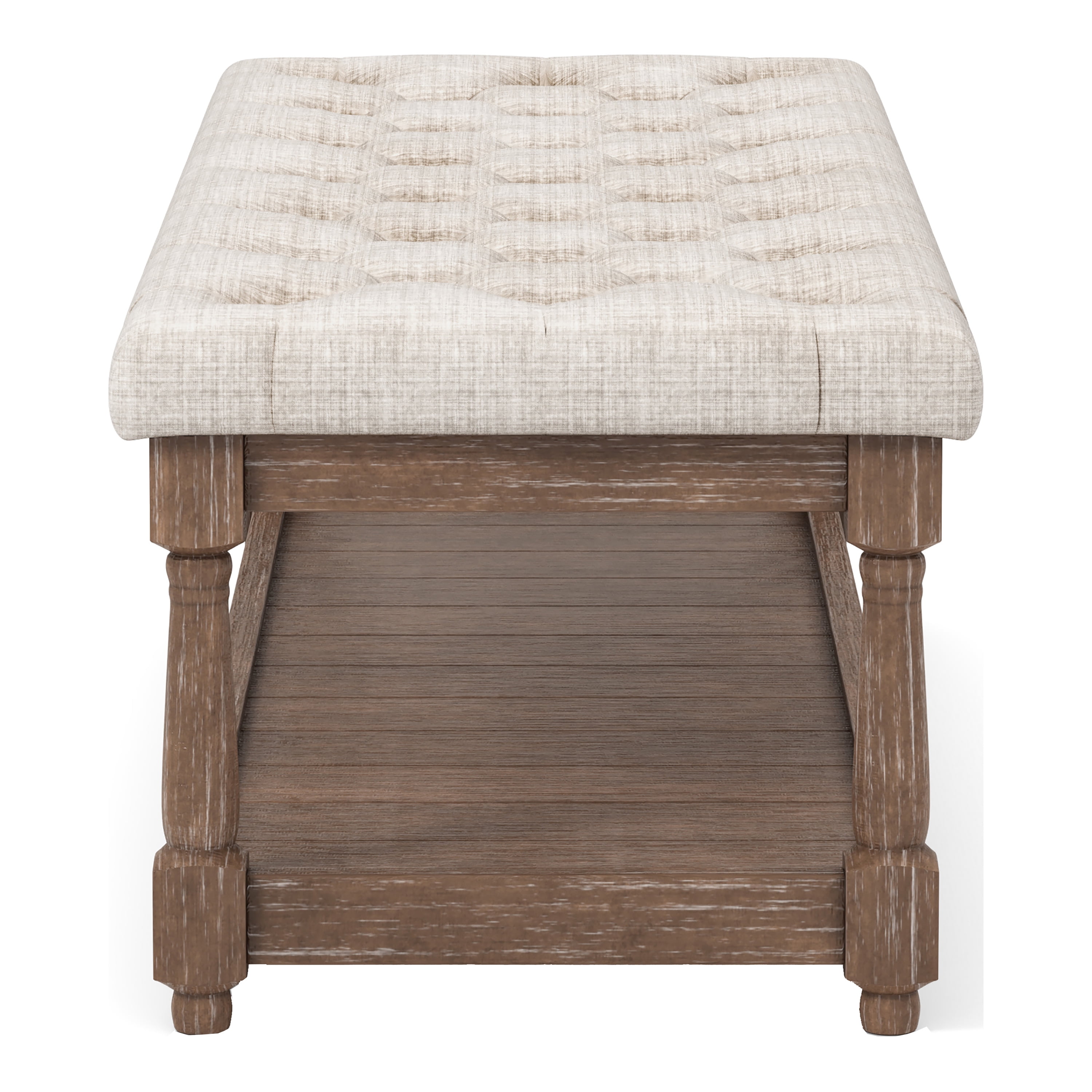 Furniture of America Nolling Wood and Tufted Beige Fabric Natural Tone Hallway Bench