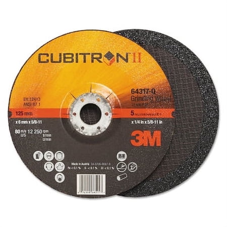 UPC: 0076308643171 | Cubitron II Depressed Center Grinding Wheel  5 in dia  1/4 in Thick  5/8 in -11 Arbor  36 Grit  Precision Shaped Ceramic