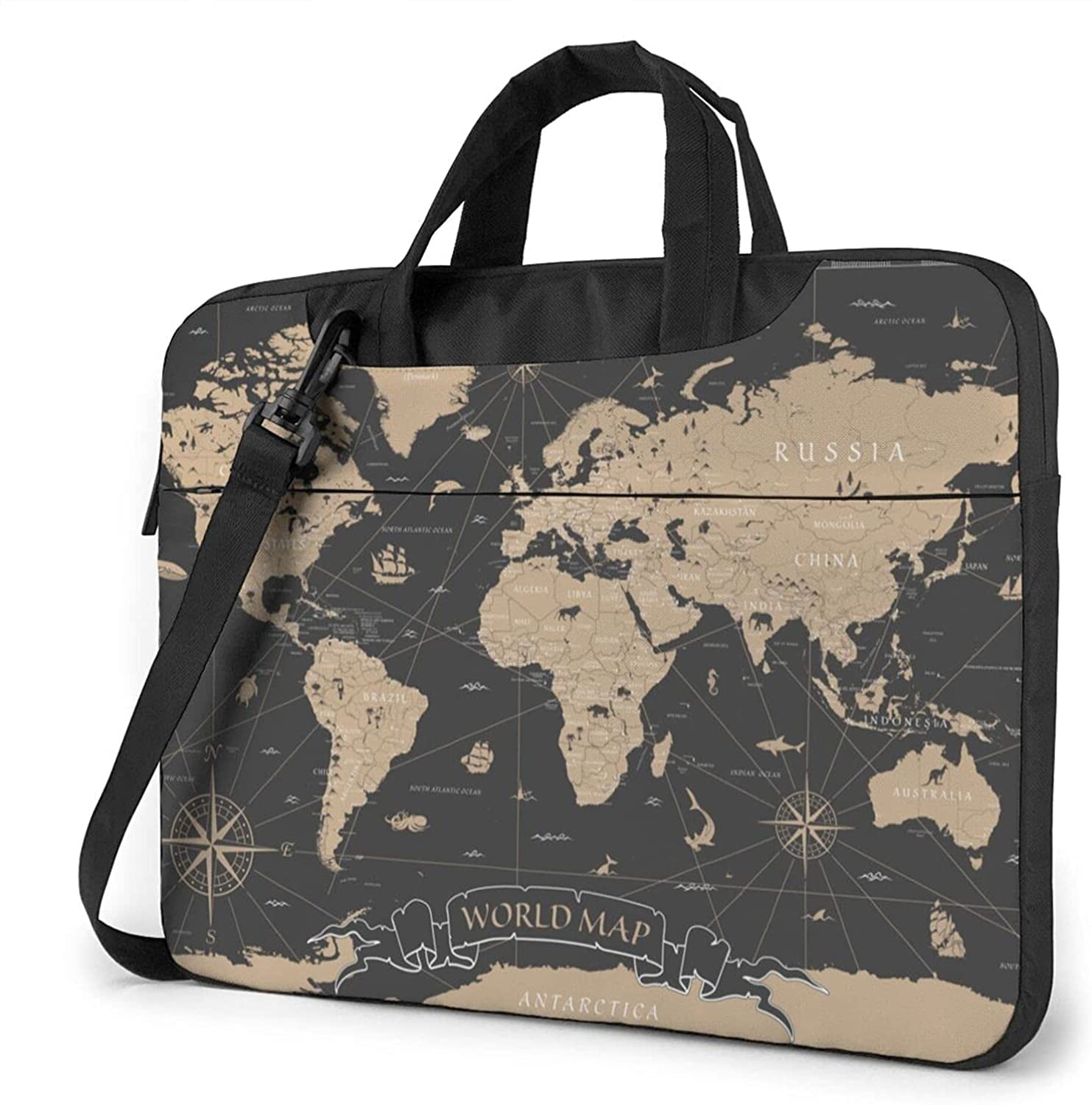 World Map Laptop Shoulder Messenger Bag Case Sleeve For The Business Professional Travel Commuter Fits Up To 14-Inch Laptops