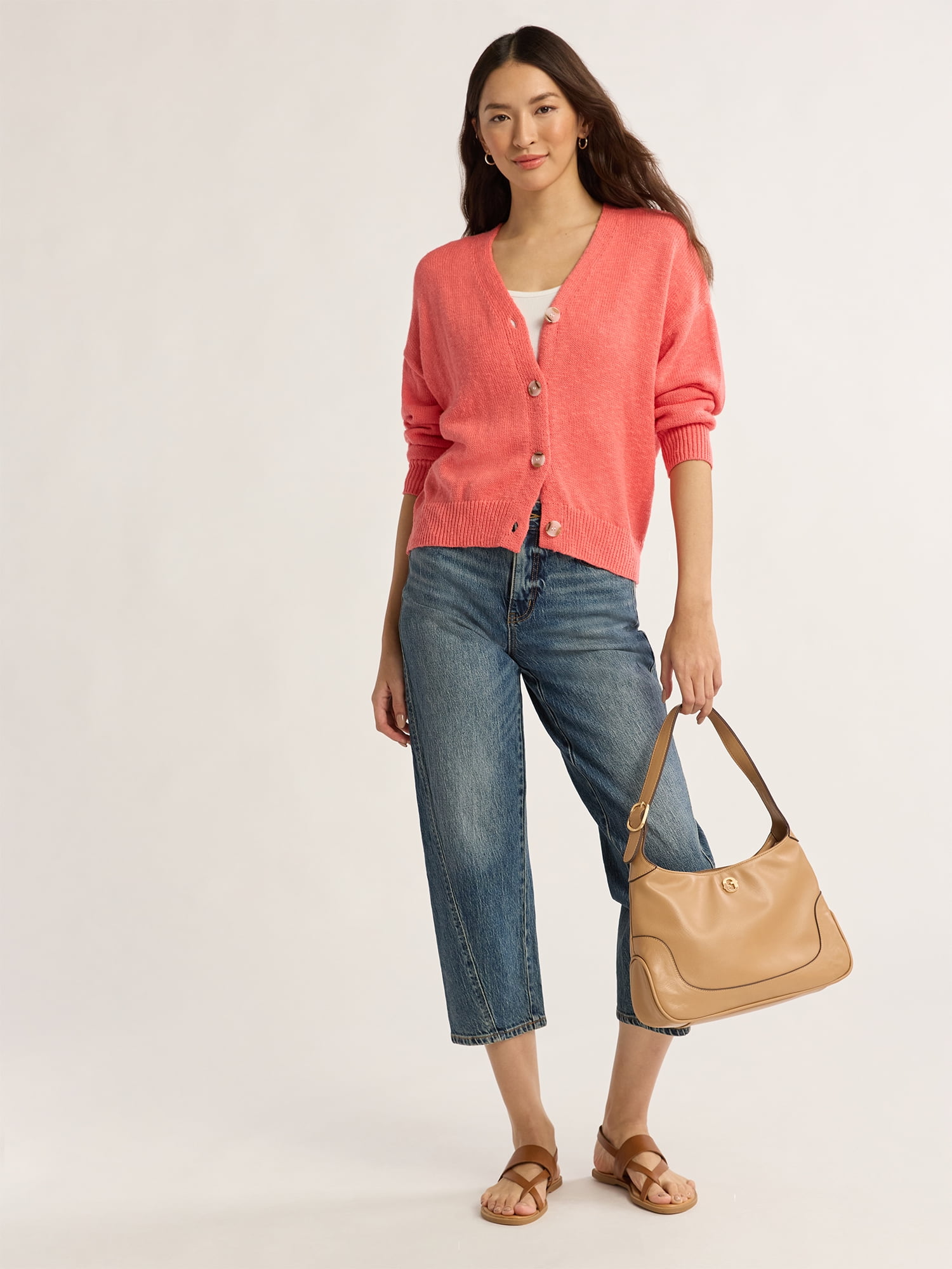 Time and Tru Women’s Cotton Boyfriend Cardigan Sweater, Lightweight, Sizes XS-XXXL