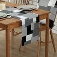 Abstract Geometric Black White Grey Color Block Linen Table Runners