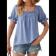 thumbnail image 2 of Tops de Verano para Mujer, Cuello Cuadrado, Elegantes, Informales, con Lunares, Mangas con Volantes, Camisetas Bonitas, Ropa de Moda Azul M, 2 of 9