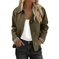 thumbnail image 2 of Cozyvia Barn Jackets for Women Cropped Trench Coat Button Down Long Sleeve Plaid Lining Jacket Vintage Lapel Single Breasted Coat - Army Green XL, 2 of 7