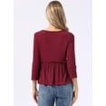 thumbnail image 3 of DARING DIVA Women's Peplum Crew Neck 3/4 Sleeve Ruffle Pullover Blouses L Burgundy, 3 of 5