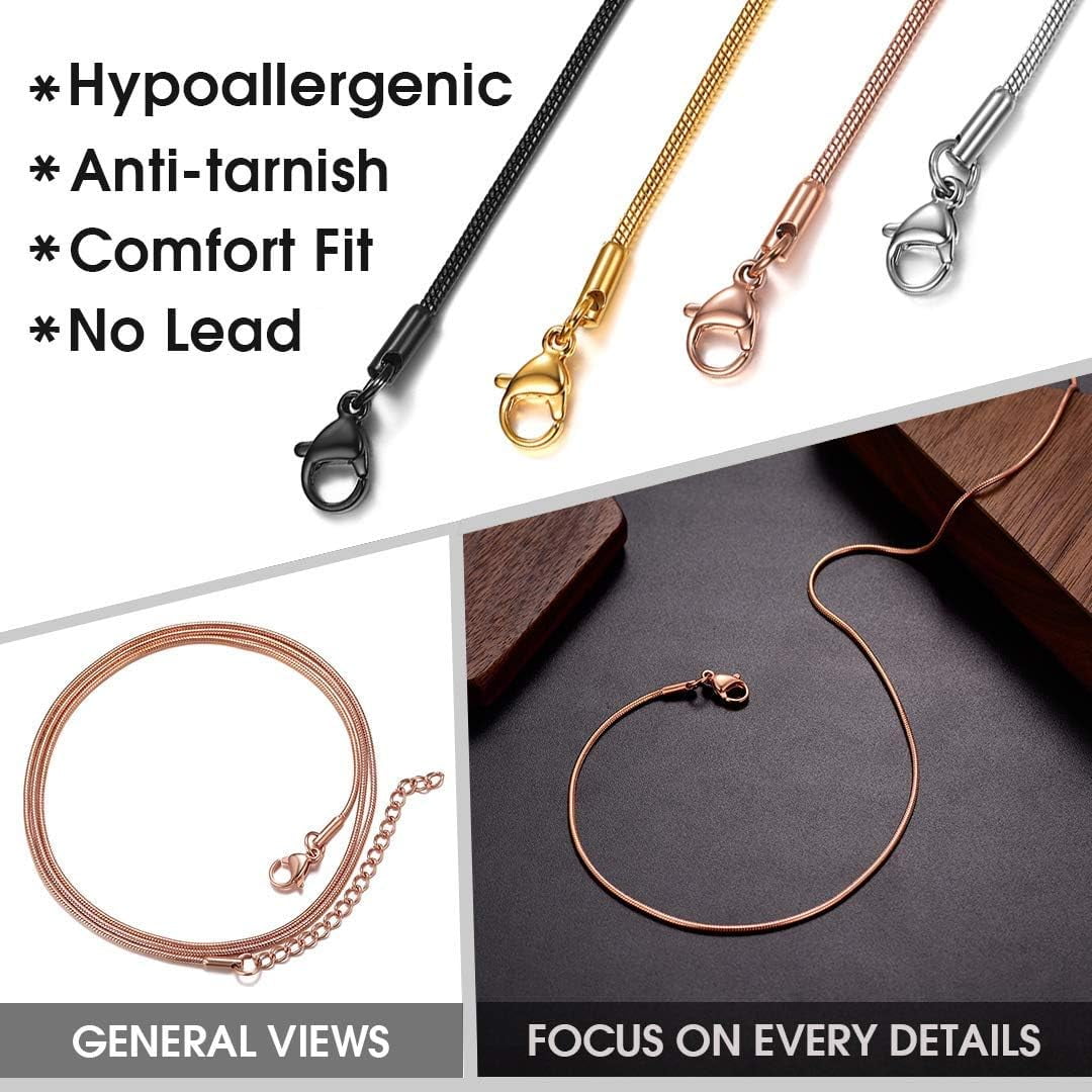 ChainsHouse 1.0mm Thin Rose Gold Plated Snake Chain Necklaces for Women Men Silver Lobster Claw 18"-30" Jewelry Gift