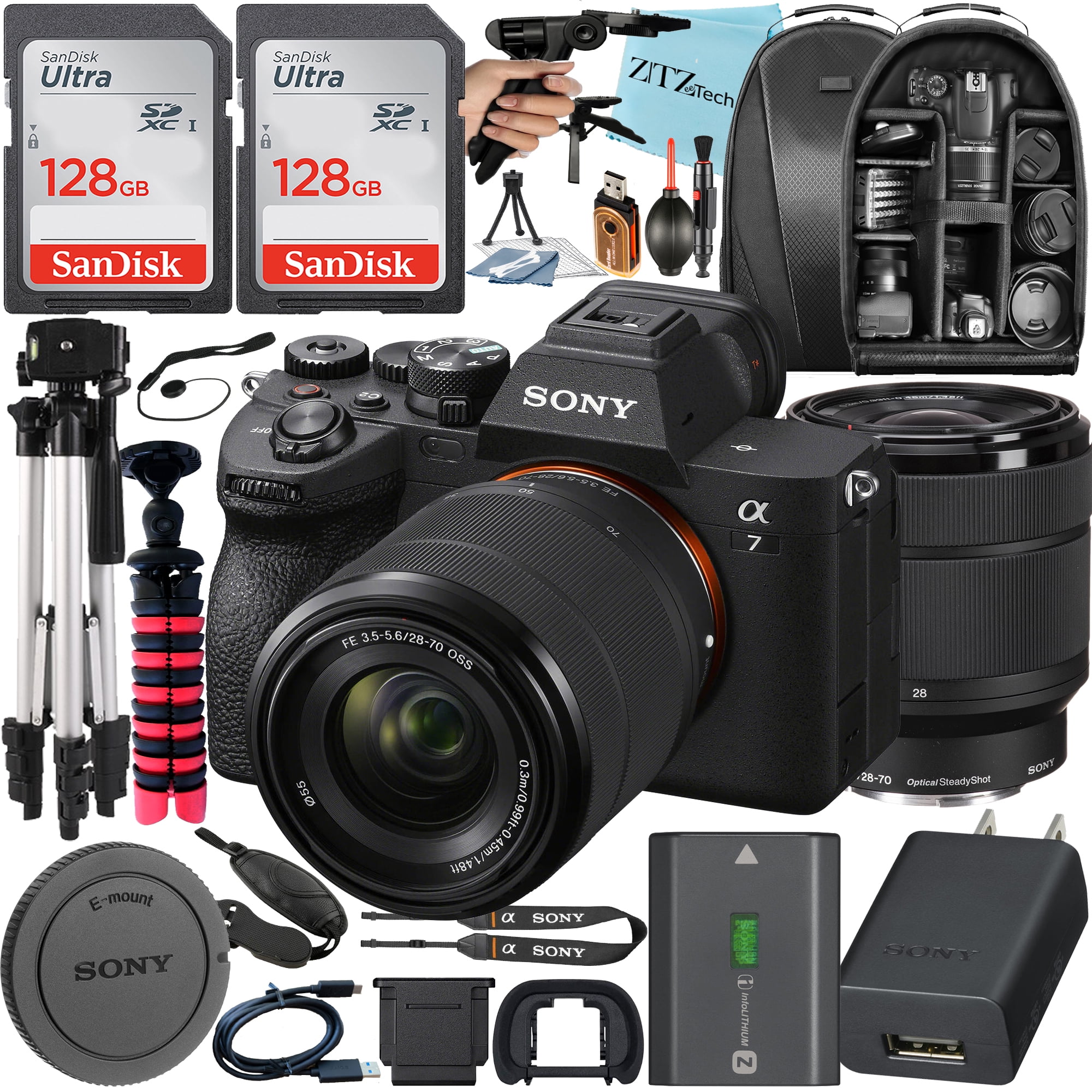 Sony Alpha a7 IV Mirrorless Digital Camera with FE 28-70mm Lens Pack  SanDisk 128GB Card Case Tripod ZeeTech Accessory Bundle