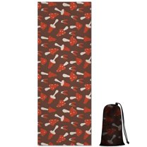 Red Mushroom White Brown Pattern Hot Yoga Mat Towel Non Slip for Hot Yoga - Quick-Drying Yoga Mat Cover with 4 Corner Pockets with Travel Bag - Hot Yoga Towel Non Slip 70"x26"