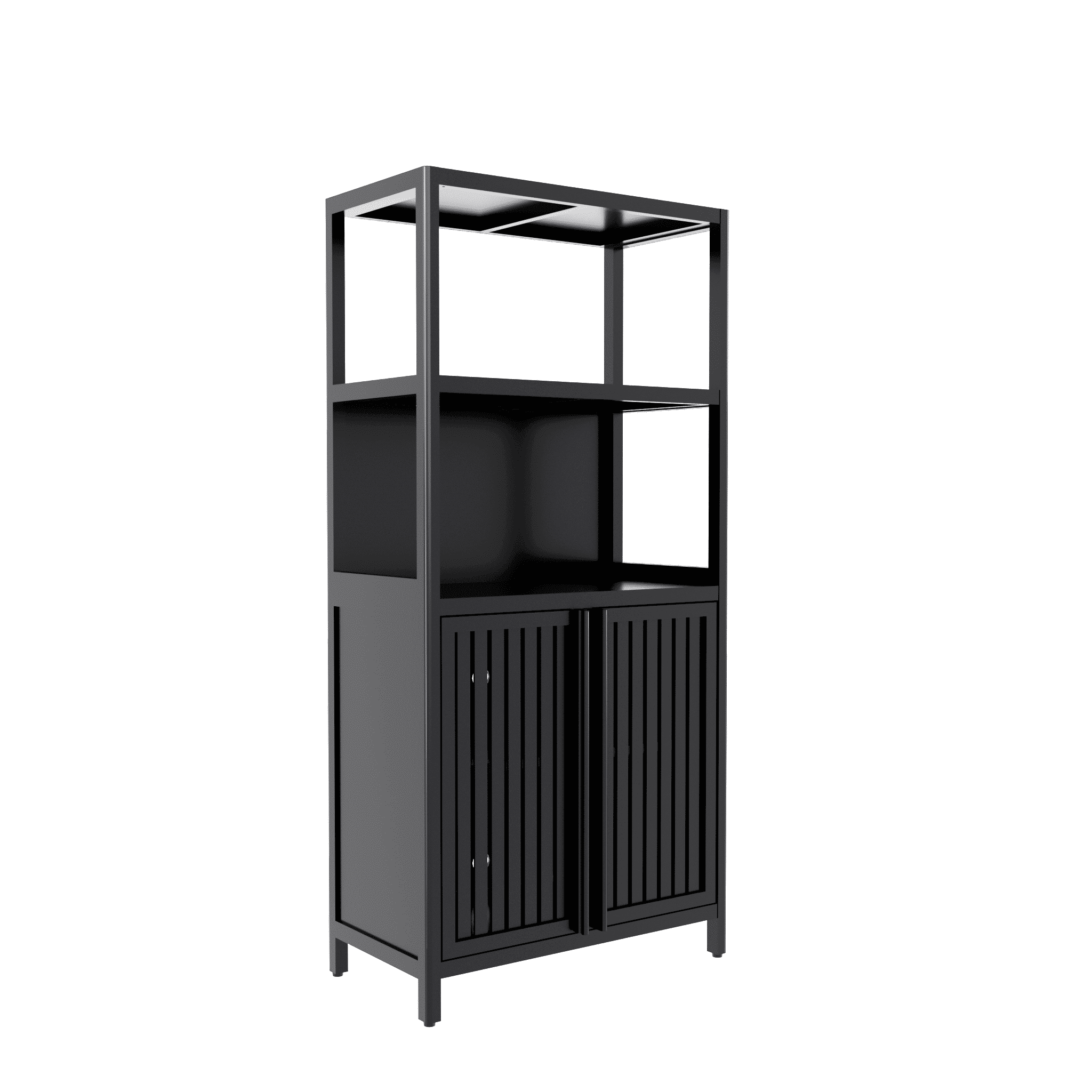 Yoneston 4-Tier Bamboo Bathroom Shelf Storage Cabinet, Freestanding Floor Cabinet with 2 Doors, Display Shelves for Living Room, Black