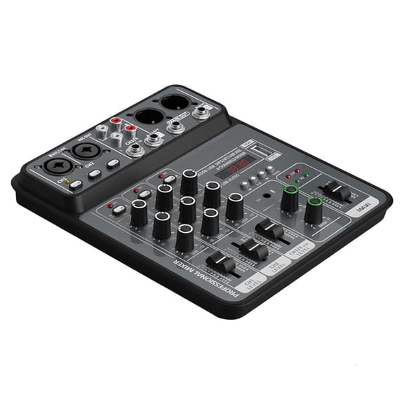 Yammee 4-Channel USB Mixing Console Metal 4-Way Sound Mixer for Stage Performances