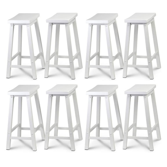 PJ Wood Classic Saddle-Seat 24In Kitchen Counter Stools, White (8 Pack)