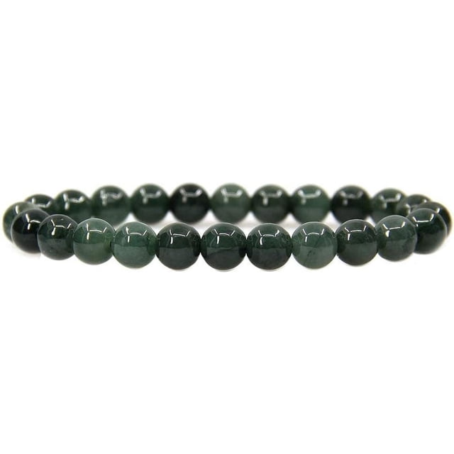 Bracelet Extensible Unisexe en Perles Rondes de 8 mm en Jade Vert Foncé Naturel