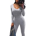 thumbnail image 3 of Elippeo Women Long Sleeve Bodycon Jumpsuits Square Neck Knitted Ribbed Rompers Workout Yoga One-Piece Bodysuit, 3 of 6