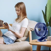 ChicYu Clip-On Desk Fan with Digital Display USB Rechargeable Mini Student Fan for Elementary School, Foldable Design with 3 Speed Classroom Cooler Blue
