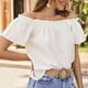 thumbnail image 5 of Top de verano para mujer, Top informal holgado con hombros descubiertos y manga corta con ribete de volantes para mujer, 5 of 6