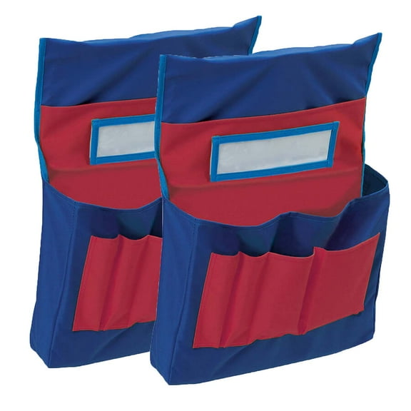 Pacon Chair Storage Pocket Chart, Blue & Red, 18-1/2"H x 14-1/2"W x 2-1/2"D, Pack of 2
