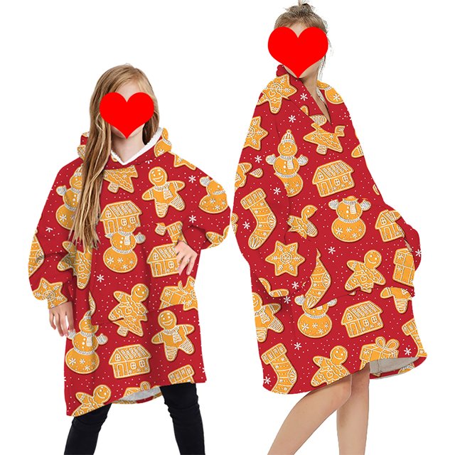 goowrom Family Cartoon Digital Printing Lamb Wool Warm Hooded Blanket