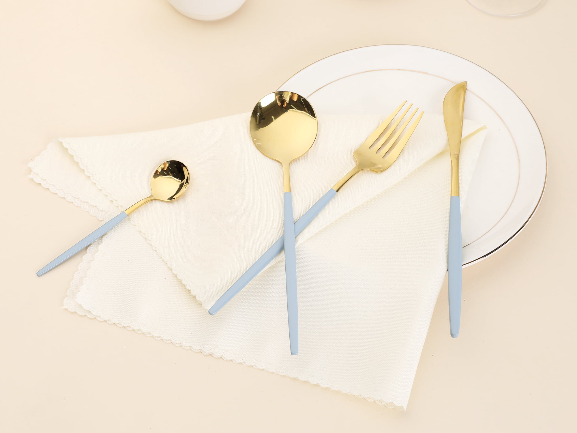 Unique Bargains Stainless Steel Flatware Set Blue 4 Pcs