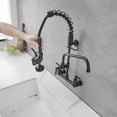 thumbnail image 4 of Commercial Restaurant Pull Down 2-Handle Wall Mount Pre-Rinse Spray Utility Kitchen Faucet in Matte Black, 4 of 13