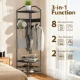 thumbnail image 4 of Black Corner Hall Tree, 8 Movable Hooks 2-Tier Shoe Rack 2 Storage Shelves, Industrial Particle Board Steel Hall Tree, Space-Saving Entryway Organizer for Small Apartments, 4 of 7