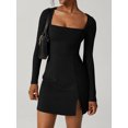 thumbnail image 3 of FEORJGP Women Sexy Slim Mini Dress Spring Summer Short Dress Long Sleeve Short Evening Dress Square Neck Dating Dress Solid Color Split Hem Party Dress for Holiday Daily Party, 3 of 7