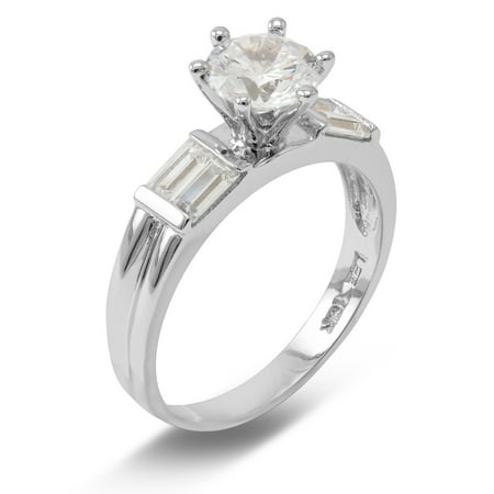 14K Solid White Gold 1 Ct. Round Cut Solitaire CZ Engagement Ring With Cross and Stones on Band
