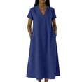 thumbnail image 3 of XiYing Robes pour Femmes, Combinaison-Robe Décontractée à Manches Courtes pour Femmes, Col en V Uni, Coupe Fluide Printemps/été, S-TTG,, 3 of 6