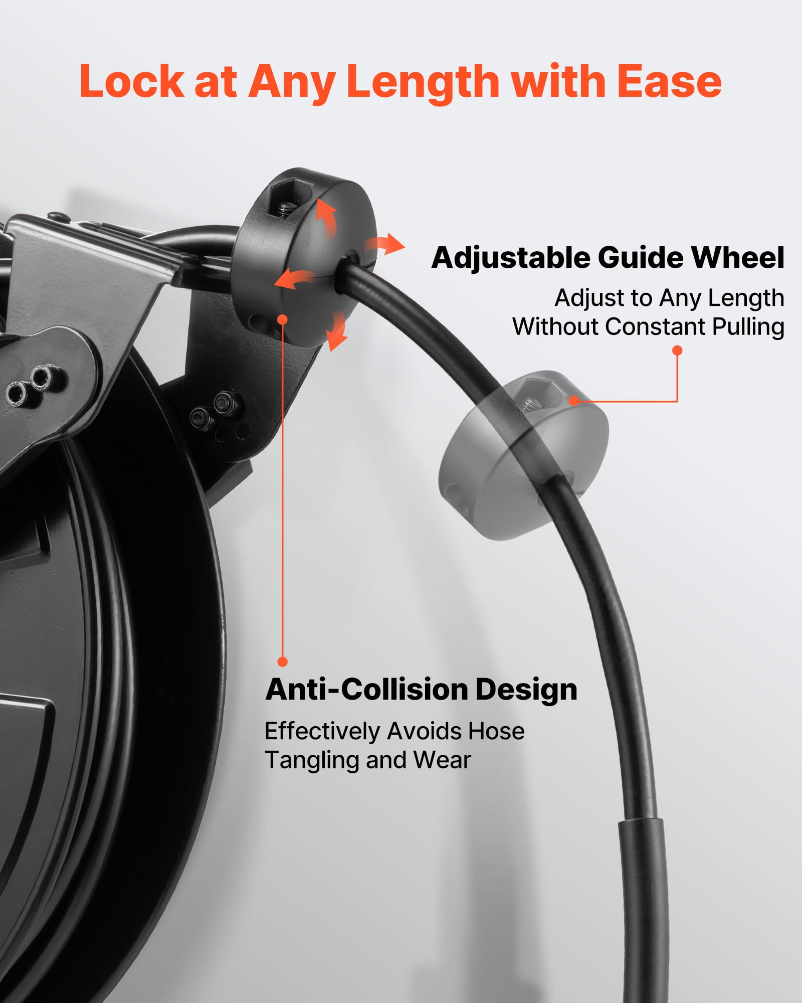 VEVOR Pressure Washer Hose Reel, 50 ft x 3/8 inch Retractable Power Heavy-Duty Steel Washer Hose Reel, 4000PSI Max, Auto-Rewinding, Flexible Wall/Floor Mounted for Car Washing,Garden,Floor Cleaning