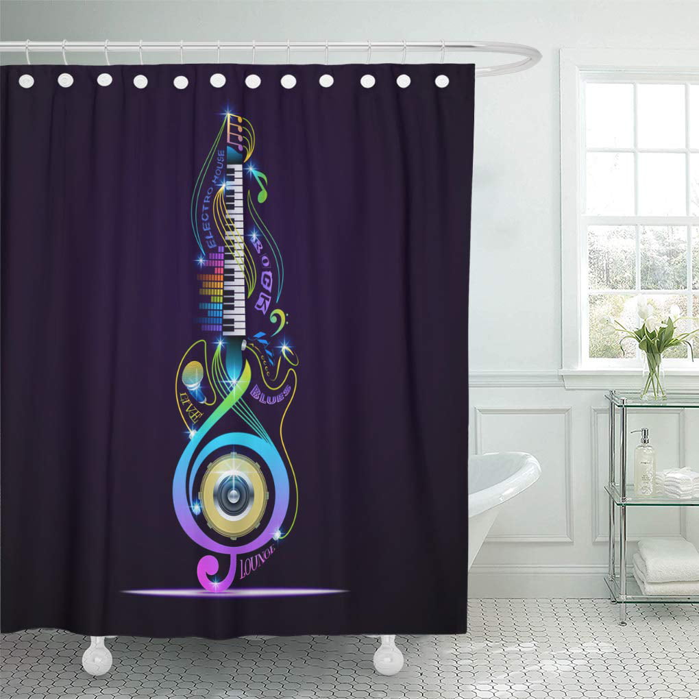 CYNLON Colorful Musical Instruments Collage for Live Rock Jazz Blues Lounge Bathroom Decor Bath Shower Curtain 60x72 inch