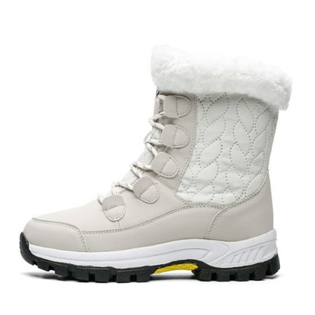 

huanledash Women Winter Snow Boots Lace-up Mid-calf Plush Liner Waterproof Platform Shoes
