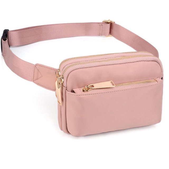 Riñonera, riñonera para hombres y mujeres, nailon impermeable, riñonera moderna, delgada y ligera con 3 bolsillos con cremallera