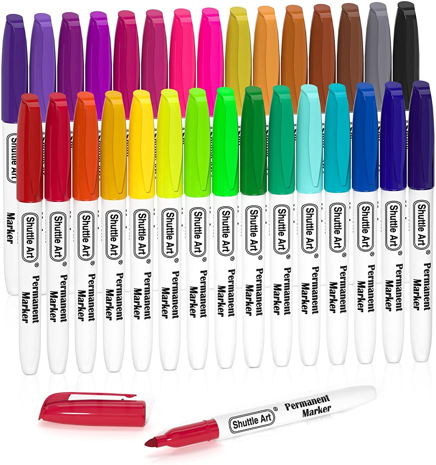 (2 pack) Permanent Markers, Shuttle Art 30 Colors Fine Point Assorted Colors Permanent Marker Set, Works on Plastic,Wood,Stone,Metal and Glass for Adult Coloring Doodling Marking