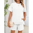 thumbnail image 5 of Women Casual 2 Piece Outfits Sweatsuits Summer Short Sleeve Loungewear Tracksuit Round Neck Lounge Shorts Sets White XXL, 5 of 10