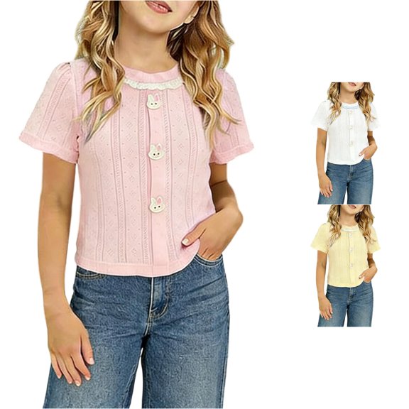Infant Girls Short Sleeve T Shirts Lace Ruffle Mesh Tee Shirt Size 6-12 Months , Pink