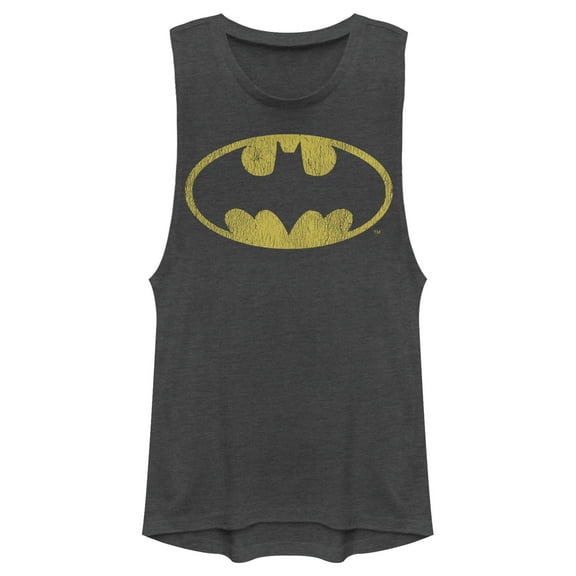 Junior's Batman Logo Retro Caped Crusader Festival Muscle Graphic Tee Charcoal 2X Large