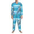 thumbnail image 3 of Naloa Dolphin Men’s Pajamas Set - Long Sleeve Button Down Sleep Shirt and Pajama Bottoms Sleepwear Set-X-Large, 3 of 7