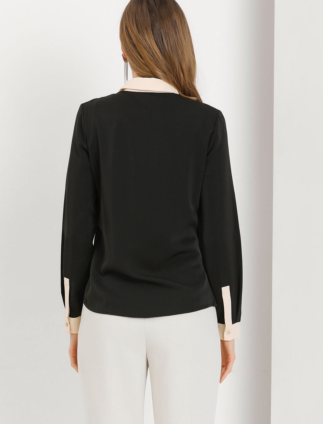 DARING DIVA Women's Color Block Button Down Long Sleeve Work Shirt L Black