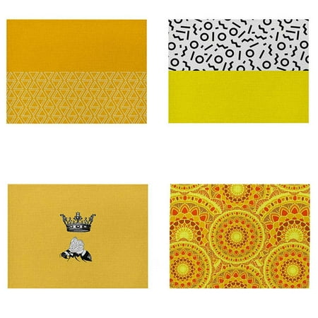 

4Pcs Yellow Cotton Linen Nordic Fashion Placemat Small Non-slip Western Placemat Fresh Waterproof Home Kitchen Coasters