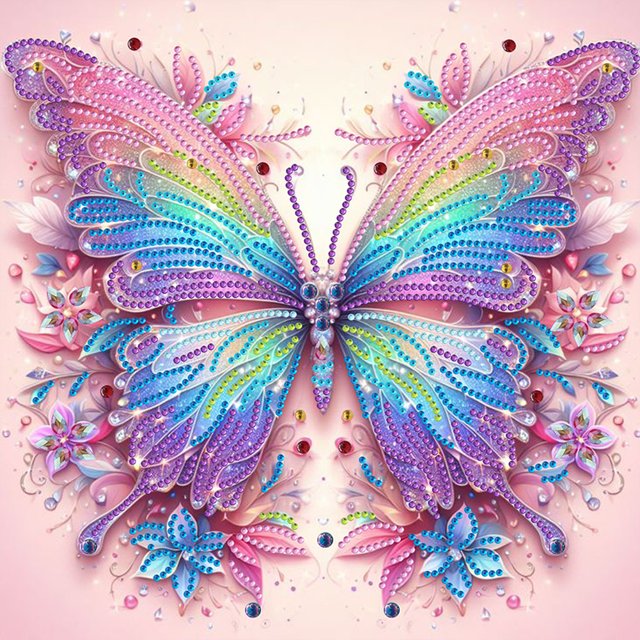(WQ302) Flores Diamante Parcial Y Mariposas Coloridas Serie Resina Forma Especial 30*30 CM
