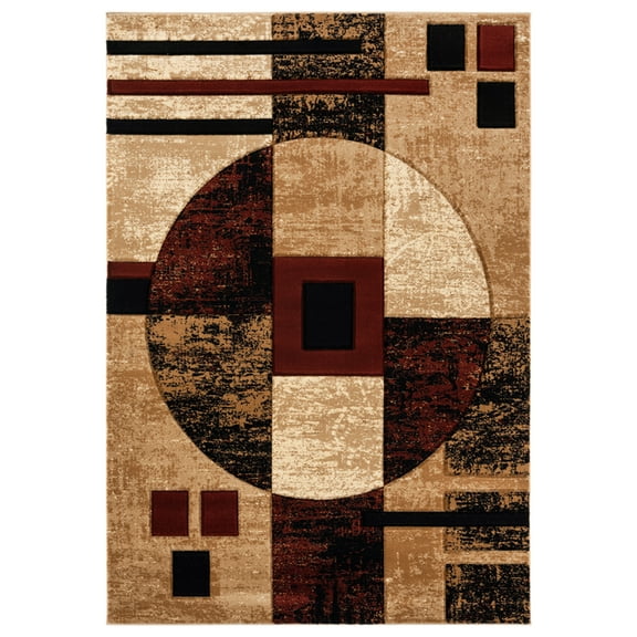 United Weavers Bristol Area Rug 2050 10134 Epsilon Burgundy Circles Lines 5' 3" x 7' 6" Rectangle