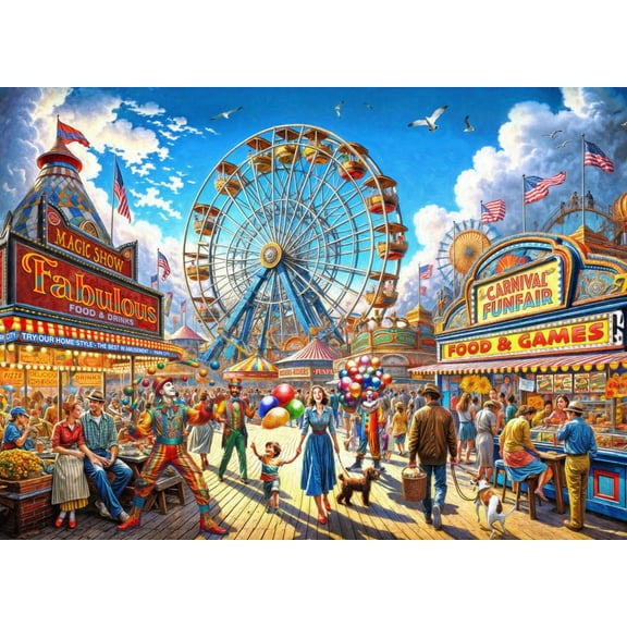 Amusement Park Jigsaw Puzzle 550 Piece by Vermont Christmas Company - Large Pieces - Fully Interlocking & Randomly Shaped Pieces - 24" x 18"