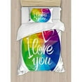 thumbnail image 3 of Pride Duvet Cover Set Queen Size, Rounded Polygonal Rainbow Colored Framework with I Love You Calligraphic Design, Decorative 3 Piece Bedding Set with 2 Pillow Shams, Multicolor, by Ambesonne, 3 of 3