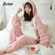 thumbnail image 4 of Jielur-Conjunto de Pijama cálido para mujer, camisa de manga larga + Pantalones, traje para casa con capucha, estampado de dibujos animados, Pijama grueso femenino, 4 of 5