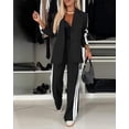 thumbnail image 3 of CHICME Two Piece Sets for Women Striped Side Lapel Long Sleeve Button Blazer and Straight Leg Pants with Pockets Business Casual Set Black-L, 3 of 9