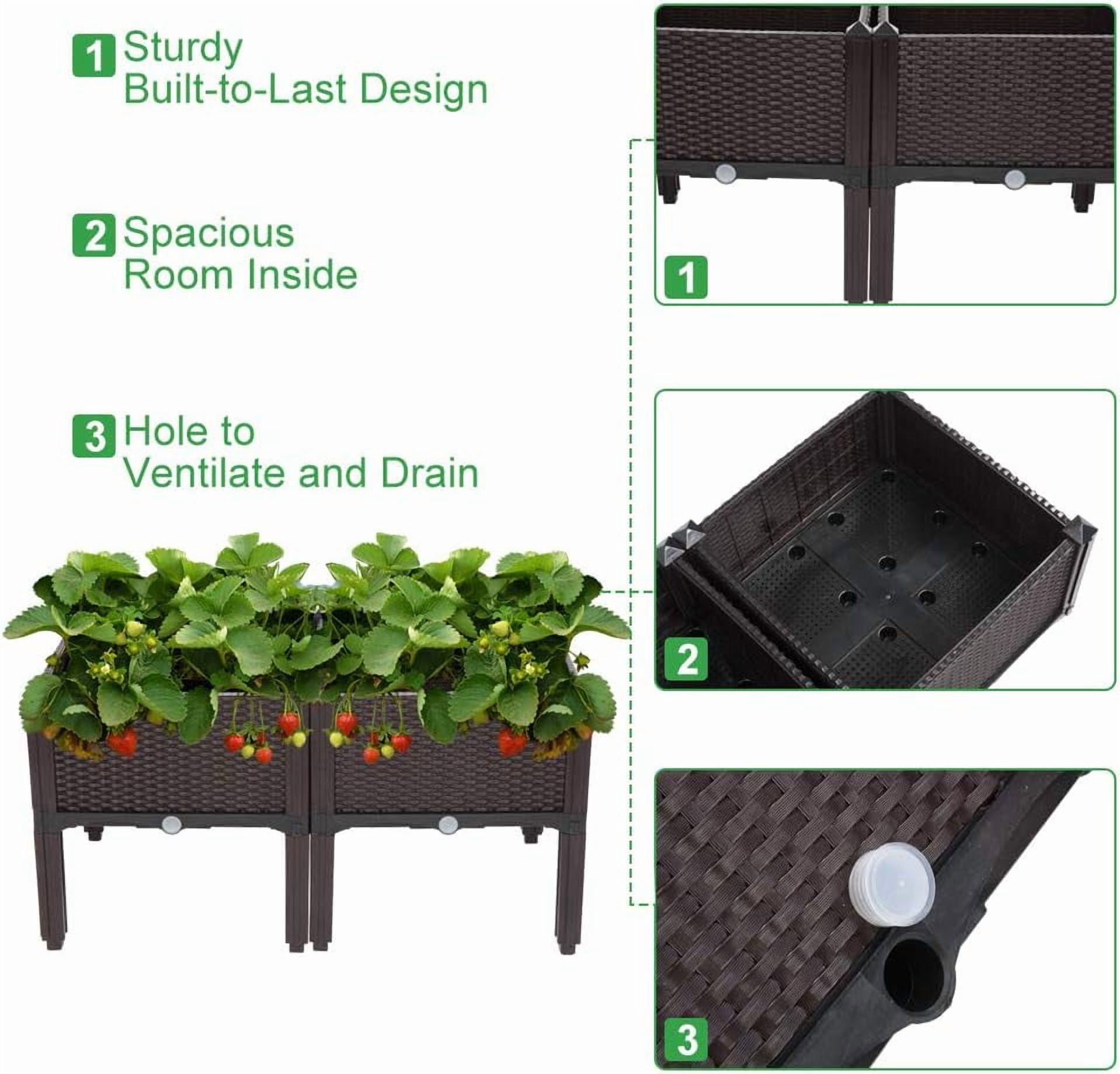 VINGLI Square Raised Garden Bed, Self-Watering Plastic Planter for Indoor Outdoor Vegetables, Fruits, Potato, Flowers, All Weather (2 Pcs)