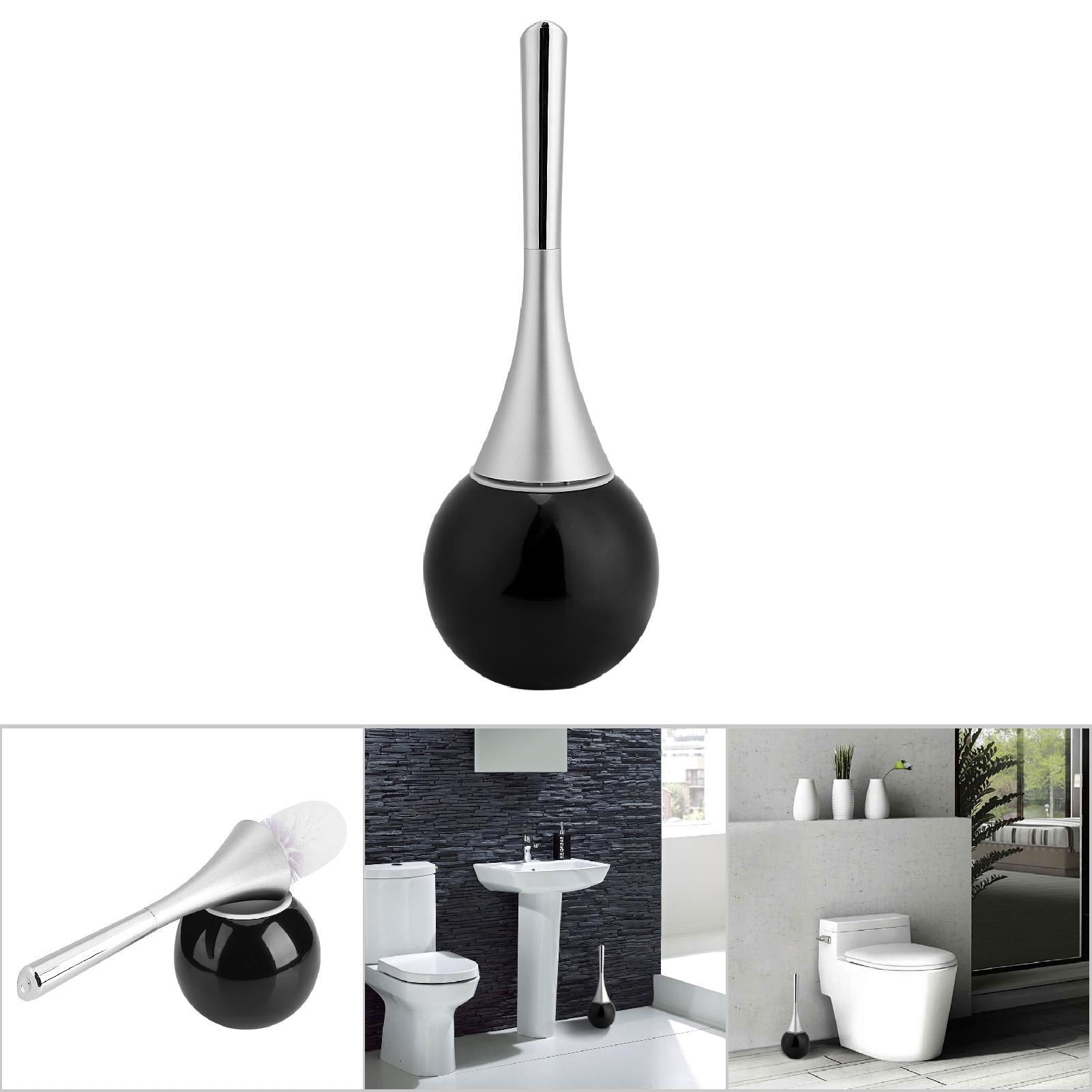 LAZIOEGR Stainless‑Steel Toilet Brush & Holder Set – Black Base, ABS Handle, Waterproof & Scratch‑Resistant, Easy‑Open Lid, Bathroom Cleaning Essentials