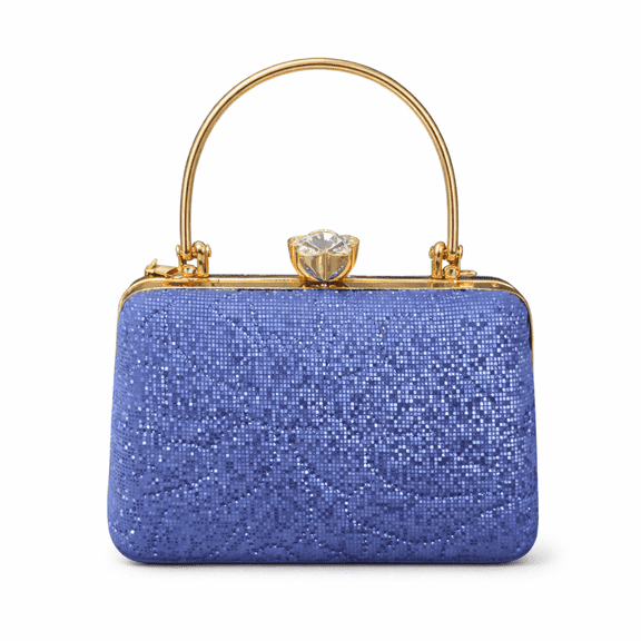 Hunar- Women's Blue Sequin Evening Clutch Handbag with Gold Top Handle