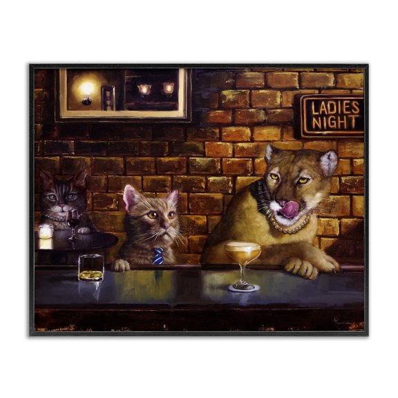 Stupell Industries Eclectic Cougar and Cat at Bar Black Framed Giclee Art, 14 x 11, by Lucia Heffernan