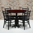 thumbnail image 3 of Flash Furniture 36'' Round Mahogany Laminate Table Set with X-Base and 4 Ladder Back Metal Chairs - Black Vinyl Seat, 3 of 4